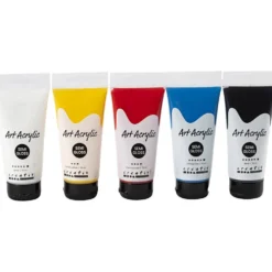 Akrylfärg, grundfärger, halvblank, mixade färger, 5x75 ml/ 1 förp.