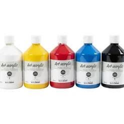 Akrylfärg, halvblank, primärfärger, 5x500 ml/ 1 förp.