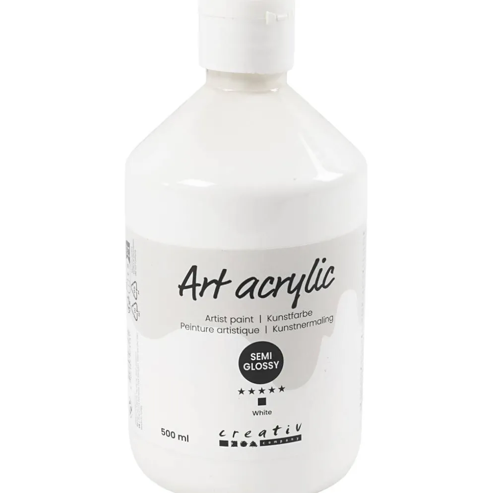 Akrylfärg, halvblank, täckande, vit, 500 ml/ 1 flaska