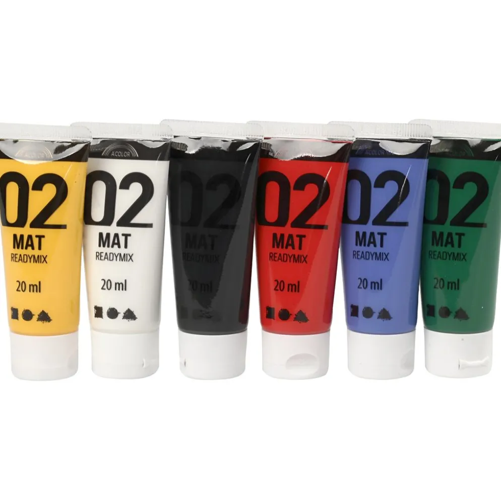 Akrylfärg Matt, standardfärger, 6x20 ml/ 1 förp.