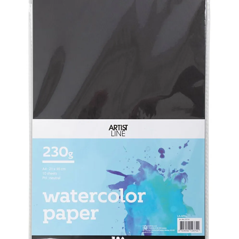 Akvarellpapper, A4, ark 210x297 mm, 230 g, svart, 10 ark/ 1 förp.