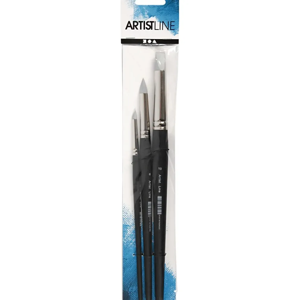 Artist Line Pensel, nr. 2+6+10, L: 19-25 cm, B: 6+10+15 mm, platta,runda, 3 st./ 1 förp.