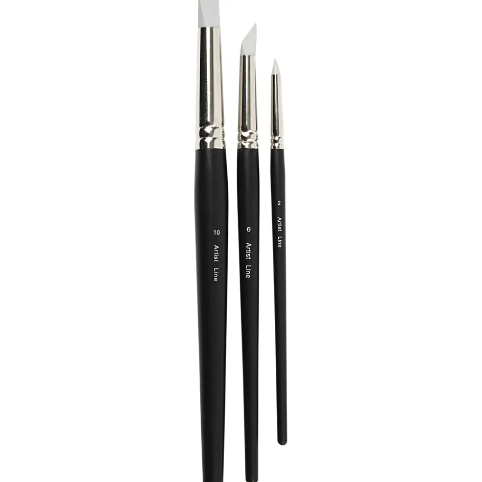 Artist Line Pensel, nr. 2+6+10, L: 19-25 cm, B: 6+10+15 mm, platta,runda, 3 st./ 1 förp.
