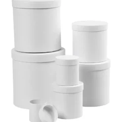 Askar, runda, stl. 7x7,5 + 9x10,2 + 12x12,7 + 14,5x15,2 + 17x17,7 + 19,5x20,2 + 22x22,7 cm, vit, 7 st./ 1 set