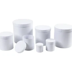 Askar, runda, stl. 7x7,5 + 9x10,2 + 12x12,7 + 14,5x15,2 + 17x17,7 + 19,5x20,2 + 22x22,7 cm, vit, 7 st./ 1 set