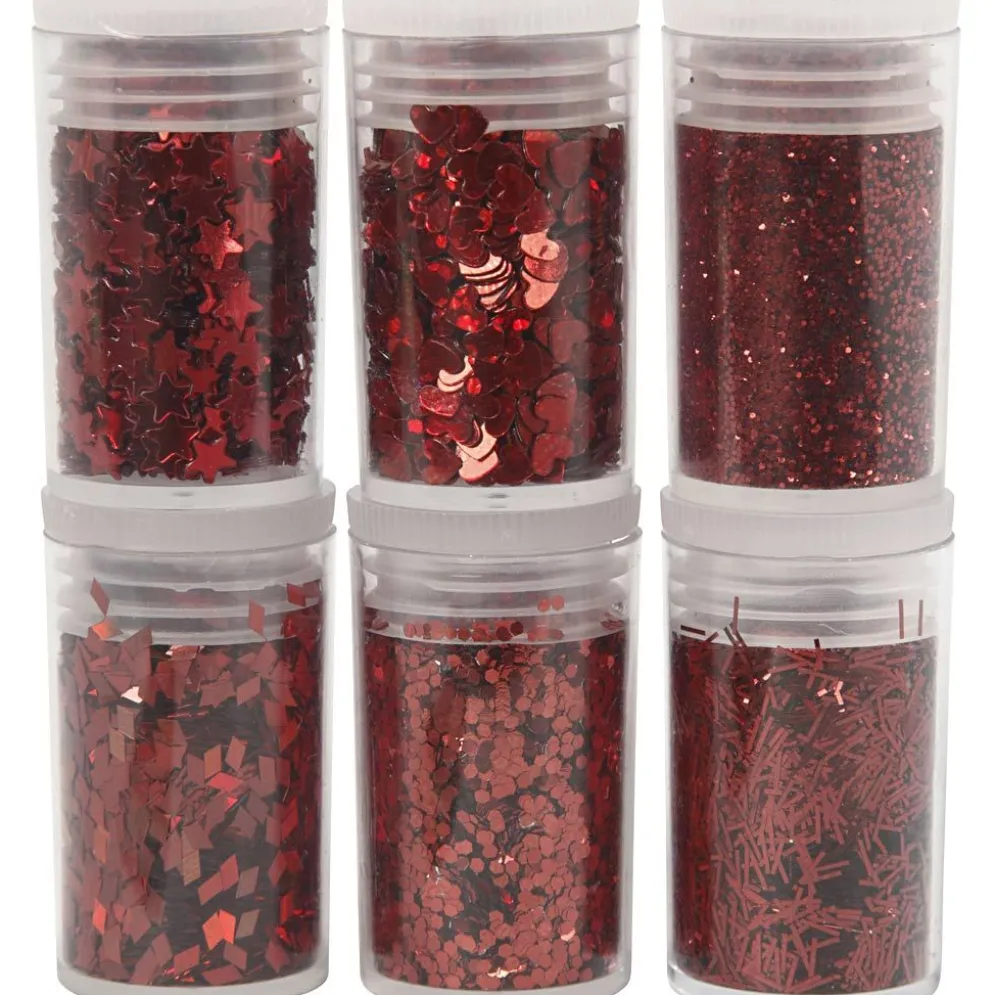 Biologiskt nedbrytbart glimmer och biologiskt nedbrytbara paljetter, röd, 6x7 ml/ 1 förp.
