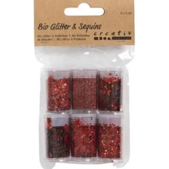 Biologiskt nedbrytbart glimmer och biologiskt nedbrytbara paljetter, röd, 6x7 ml/ 1 förp.