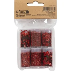 Biologiskt nedbrytbart glimmer och biologiskt nedbrytbara paljetter, röd, 6x7 ml/ 1 förp.