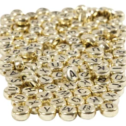 Bokstavspärlor, Dia. 7 mm, Hålstl. 1 mm, ca. 1500 st., guld, 165 g/ 1 förp.