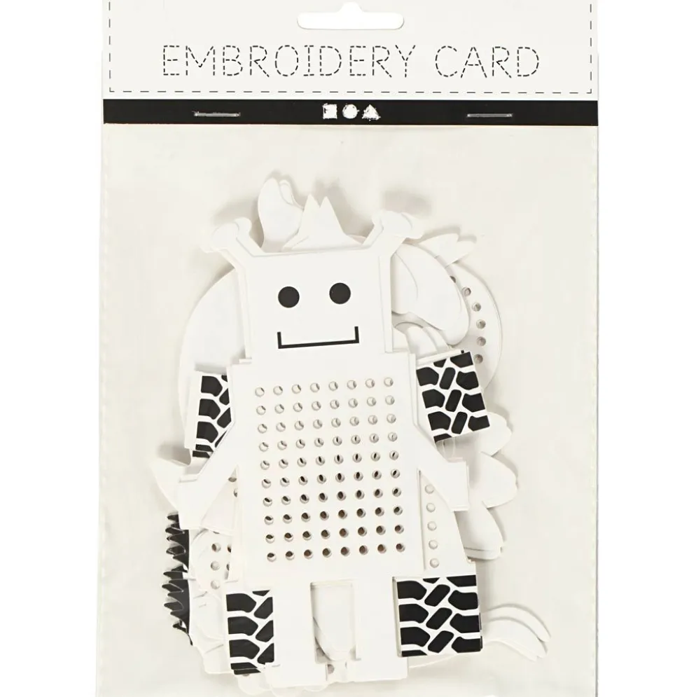 Broderifigurer, djur/robot, H: 8-13 cm, B: 8-13 cm, vit, 6x3 st./ 1 förp.