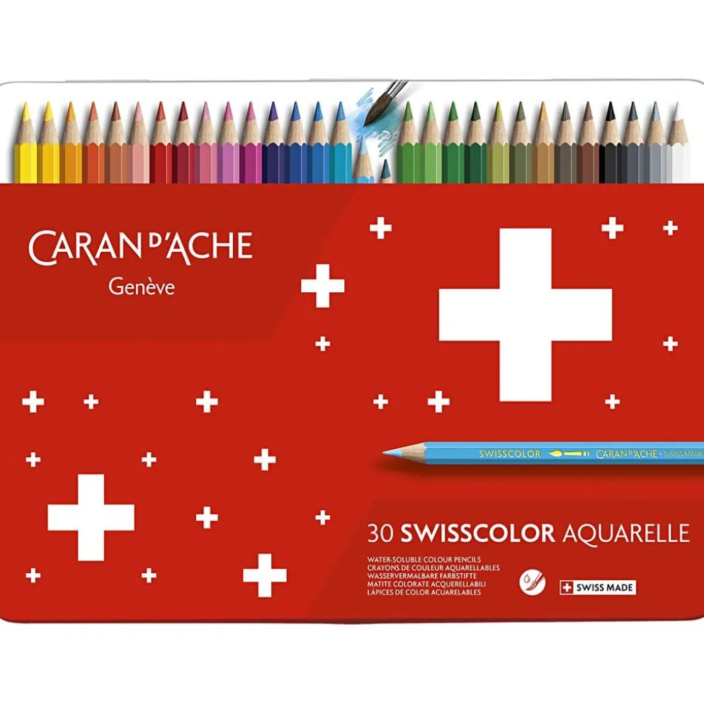 CARAN D'ACHE akvarellpennor, sexkantiga, kärna 2.8 mm, mixade färger, 30 st./ 1 förp.