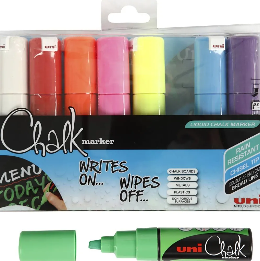 Chalk Marker, spets 8 mm, mixade färger, 8 st./ 1 förp.