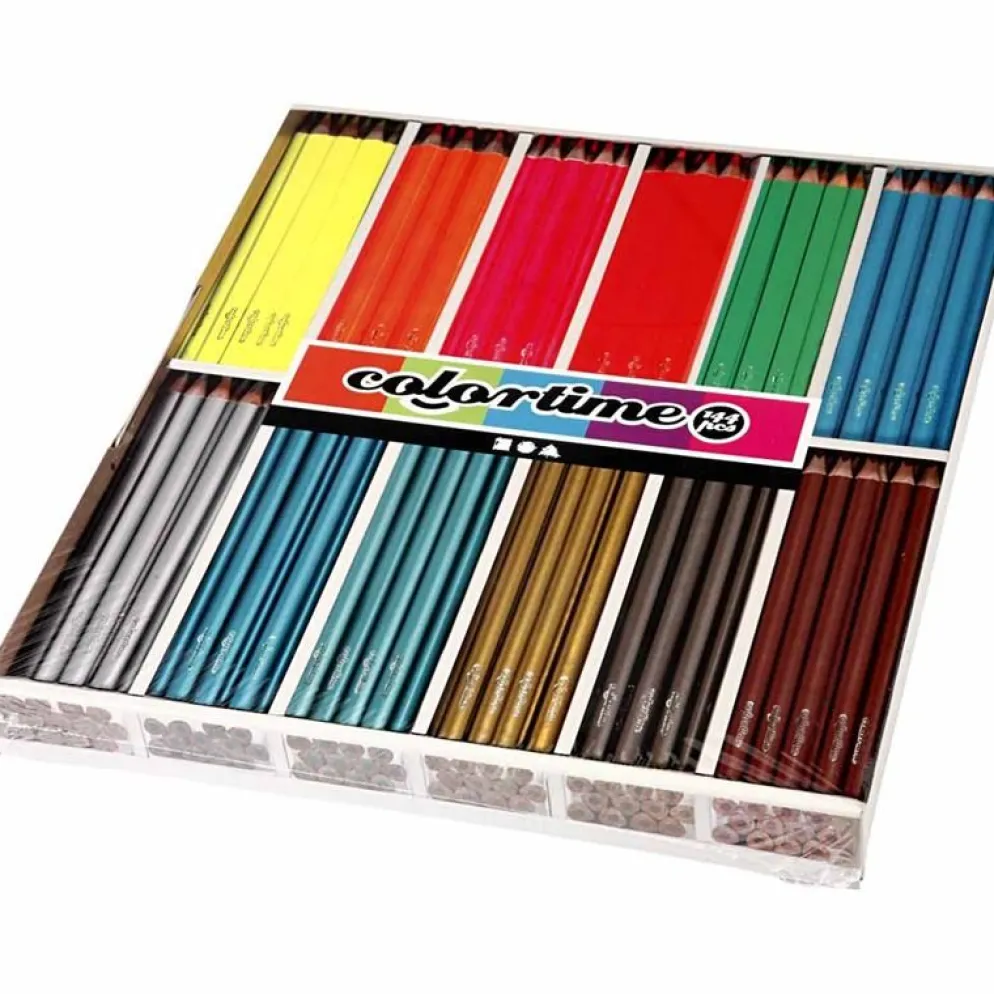 Colortime Färgpennor, L: 17,45 cm, kärna 4 mm, metallicfärger, neonfärger, 144 st./ 1 förp.