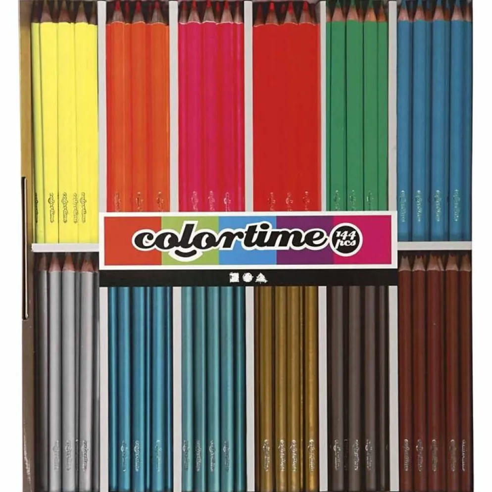 Colortime Färgpennor, L: 17,45 cm, kärna 4 mm, metallicfärger, neonfärger, 144 st./ 1 förp.