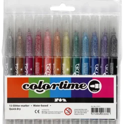 Colortime Glittertusch, spets 2 mm, mixade färger, 12 st./ 1 förp.