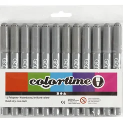 Colortime-pennor, spets 5 mm, grå, 12 st./ 1 förp.