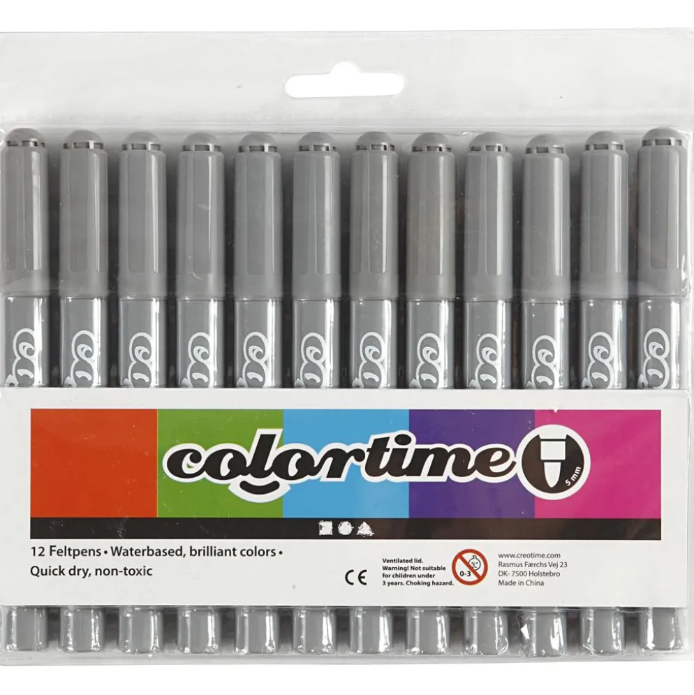 Colortime-pennor, spets 5 mm, grå, 12 st./ 1 förp.