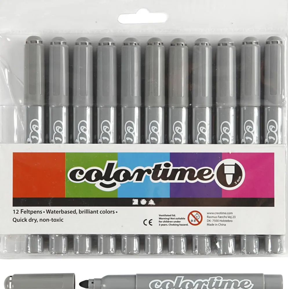 Colortime-pennor, spets 5 mm, grå, 12 st./ 1 förp.