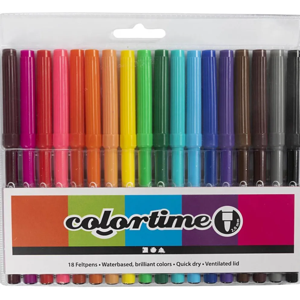 Colortime-pennor, spets 2 mm, mixade färger, 18 st./ 1 förp.
