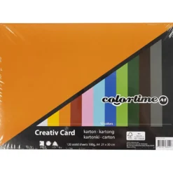 Creativ kartong, A4, ark 210x297 mm, 180 g, mixade färger, 12x10 ark/ 1 förp.