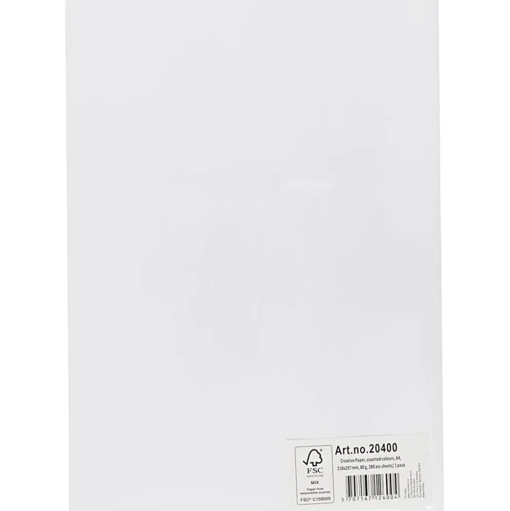 Creativ-papper, A4, ark 210x297 mm, 80 g, mixade färger, 280 mix. ark/ 1 förp.