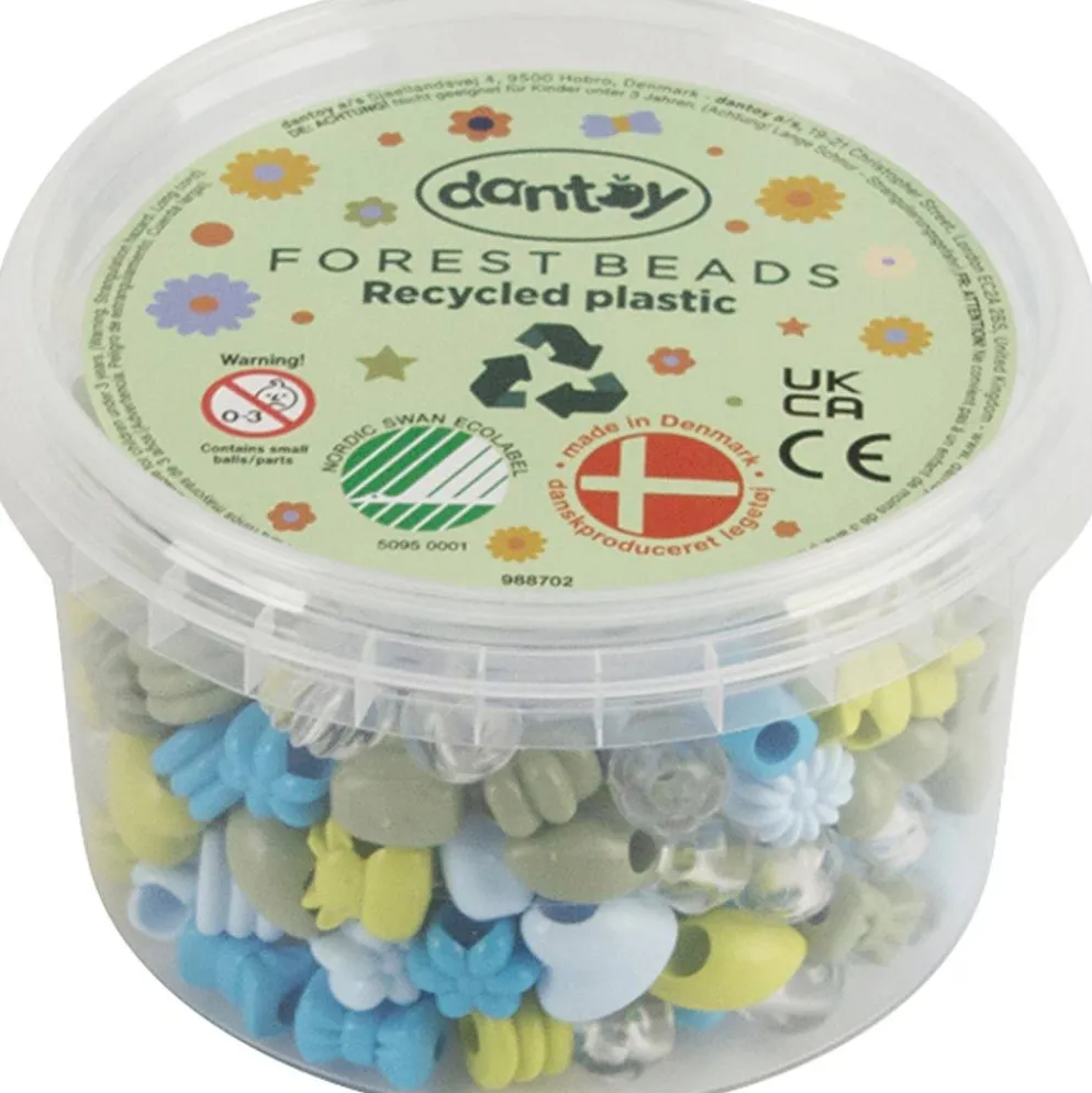 Dantoy pärlor, Återvunnet plastmaterial, Dia. 5-8 mm, Hålstl. 4 mm, blå/grön harmoni, 280 st./ 1 förp.
