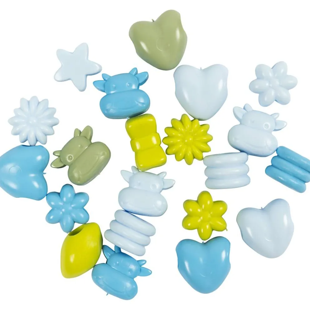 Dantoy pärlor, Återvunnet plastmaterial, Dia. 5-8 mm, Hålstl. 4 mm, blå/grön harmoni, 280 st./ 1 förp.