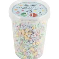 Dantoy pärlor, Återvunnet plastmaterial, Dia. 5-8 mm, Hålstl. 4 mm, ca. 1580 mix., pastellfärger, 720 g/ 1 förp.