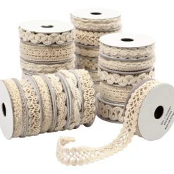 Dekorationsband, B: 6-18 mm, cream, 56x0.90 m/ 1 förp.