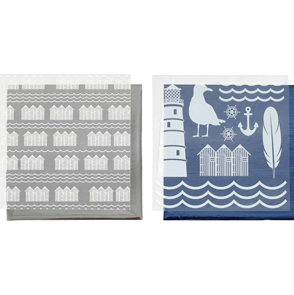 Dekorationsfolie och limark med motiv, fyrtorn, ark 15x15 cm, blå, silver, 2x2 ark/ 1 förp.