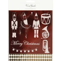Dekorationsfolie och limark med motiv, nötknäppare, jultomte och ballerina, ark 15x15 cm, guld, röd, vit, 4 ark/ 1 förp.