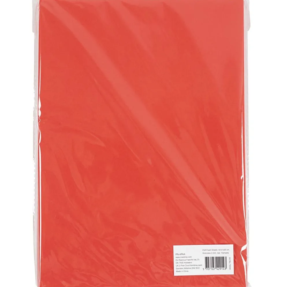 Dekorgummi, A4, ark 210x297 mm, tjocklek 2 mm, röd, 10 ark/ 1 förp.