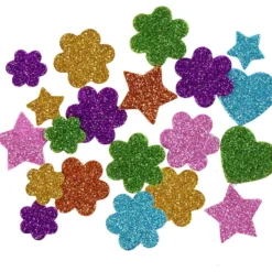 Dekorgummifigurer, Stjärnor, blommor och hjärtan, Dia. 19+29 mm, 800 mix./ 1 förp.