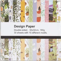 Designpapper, dubbelsidig, med tryck, 15 mönster, ark 32x32 cm, 180 g, 30 ark/ 1 förp.