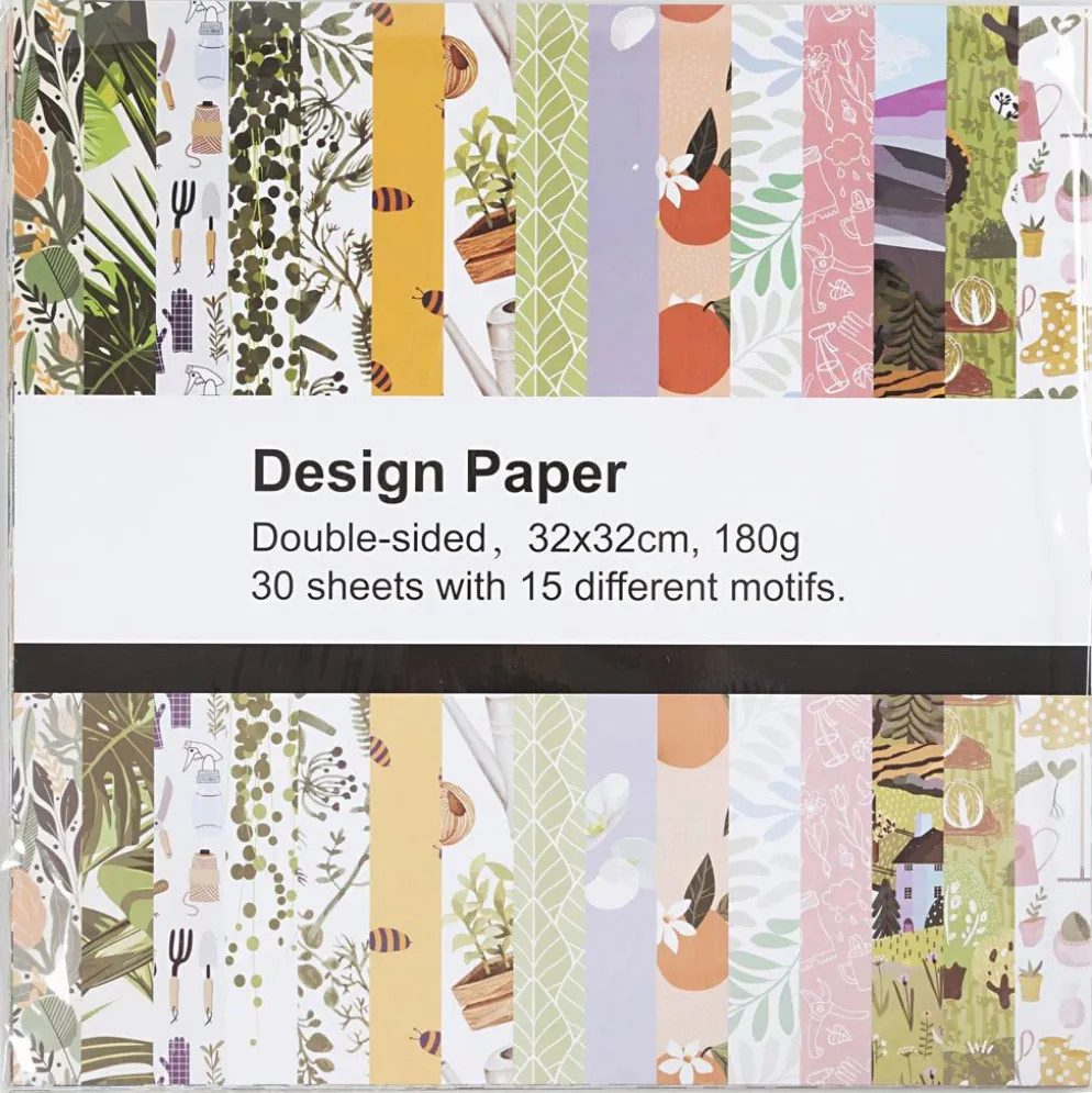 Designpapper, dubbelsidig, med tryck, 15 mönster, ark 32x32 cm, 180 g, 30 ark/ 1 förp.