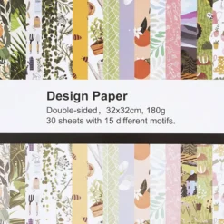 Designpapper, dubbelsidig, med tryck, 15 mönster, ark 32x32 cm, 180 g, 30 ark/ 1 förp.