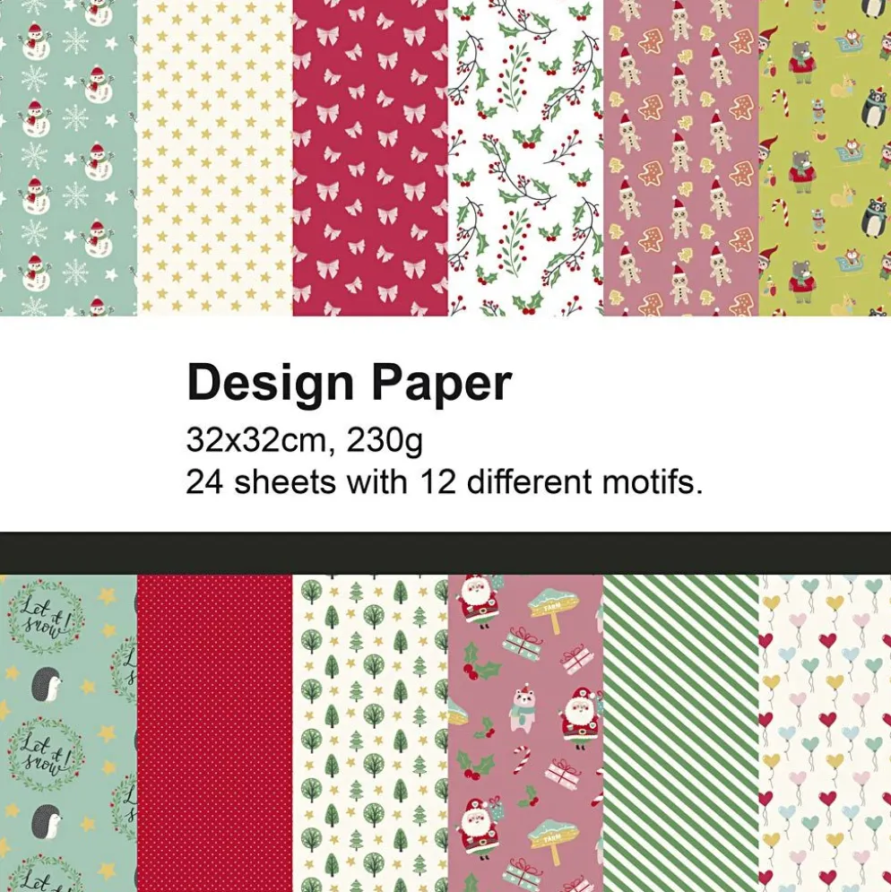 Designpapper, Juldesign 1, ark 32x32 cm, 230 g, 24 ark/ 1 förp.