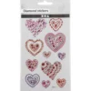 Diamond stickers, hjärtan, ark 10x16 cm, 1 ark