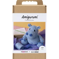 DIY Kit Amigurumi , Flodhäst, blå, ljusblå, 1 förp.