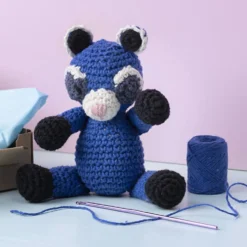 DIY Kit Amigurumi , Raccoon, svart, blå, 1 förp.