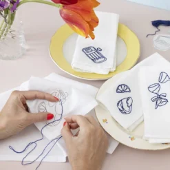 DIY Kit Broderi, Servetter, off white, 1 förp.