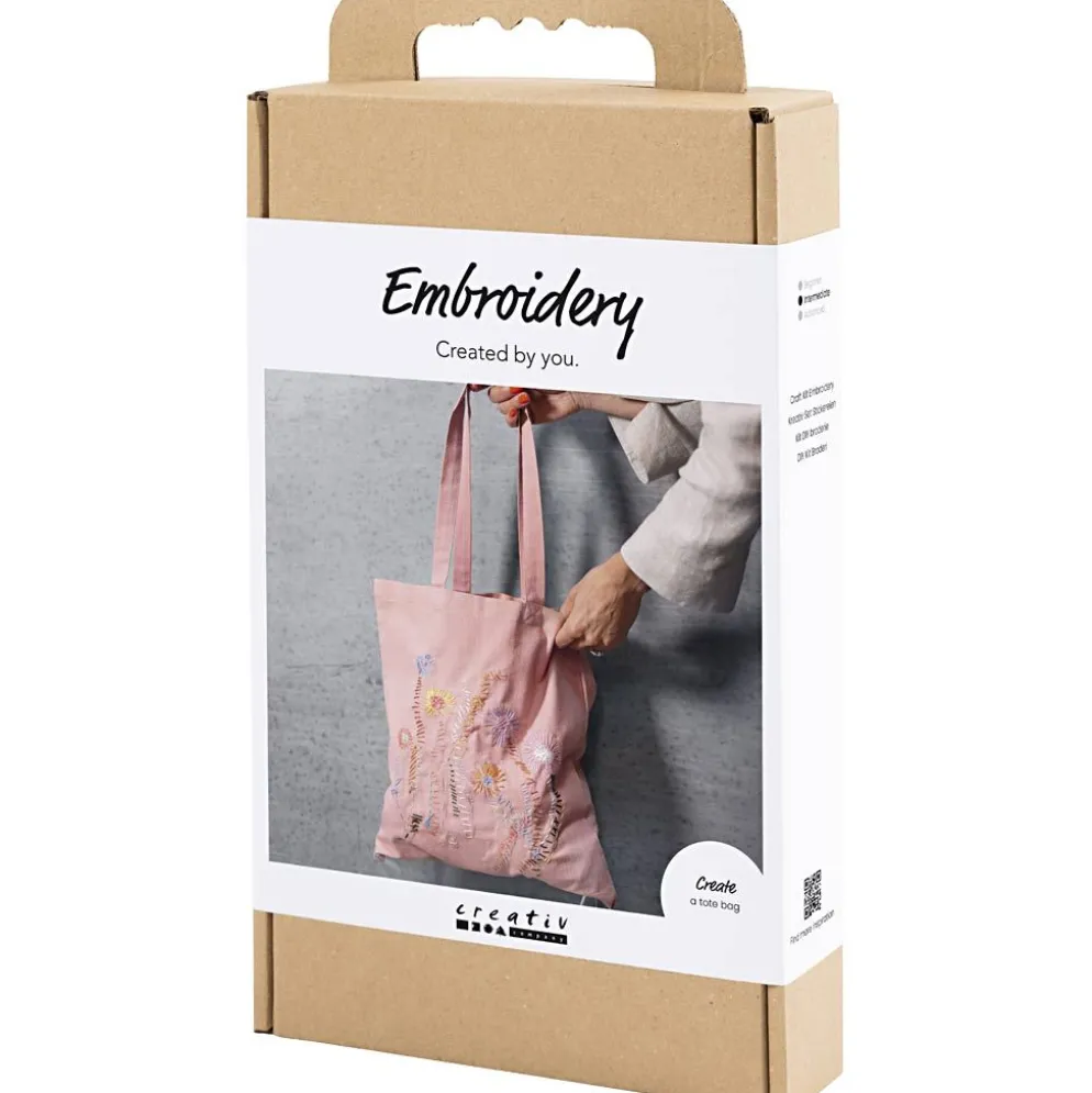 DIY Kit Broderi, Textilkasse, softrosa, 1 förp.