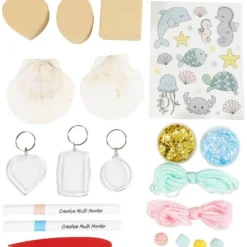 DIY Kit Dekoration, Lådor, skal, nyckelringar, pastellfärger, 1 förp.