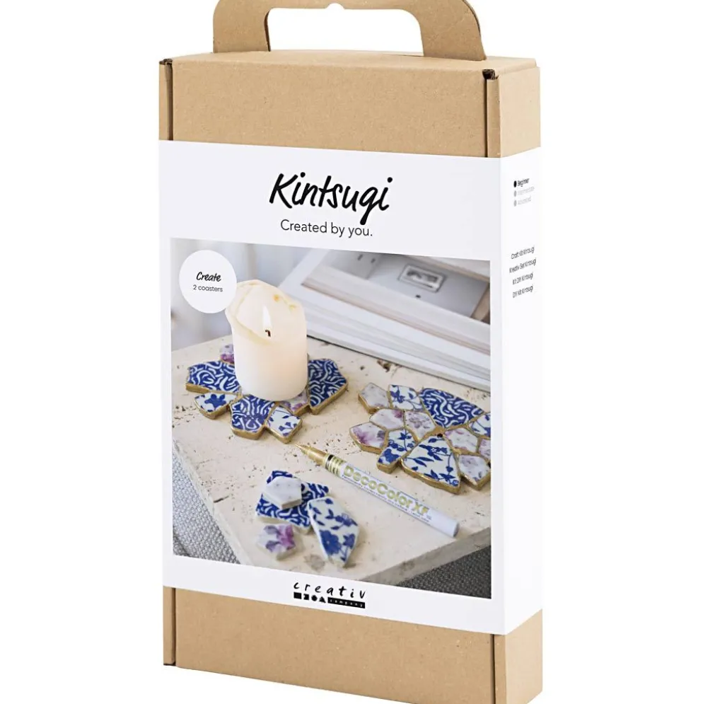 DIY Kit Kintsugi, Underlägg, blå, guld, ljusröd, vit, 1 förp.