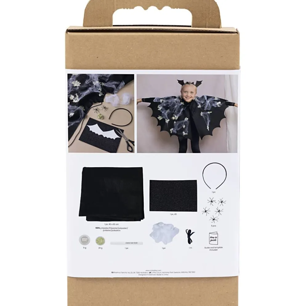 DIY Kit Läskig Kostym, Fladdermusmantel och pannband, svart, svart, 1 förp.