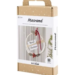 DIY Kit Makramé, Julkrans, mossgrön, julröd, råvit, 1 förp.
