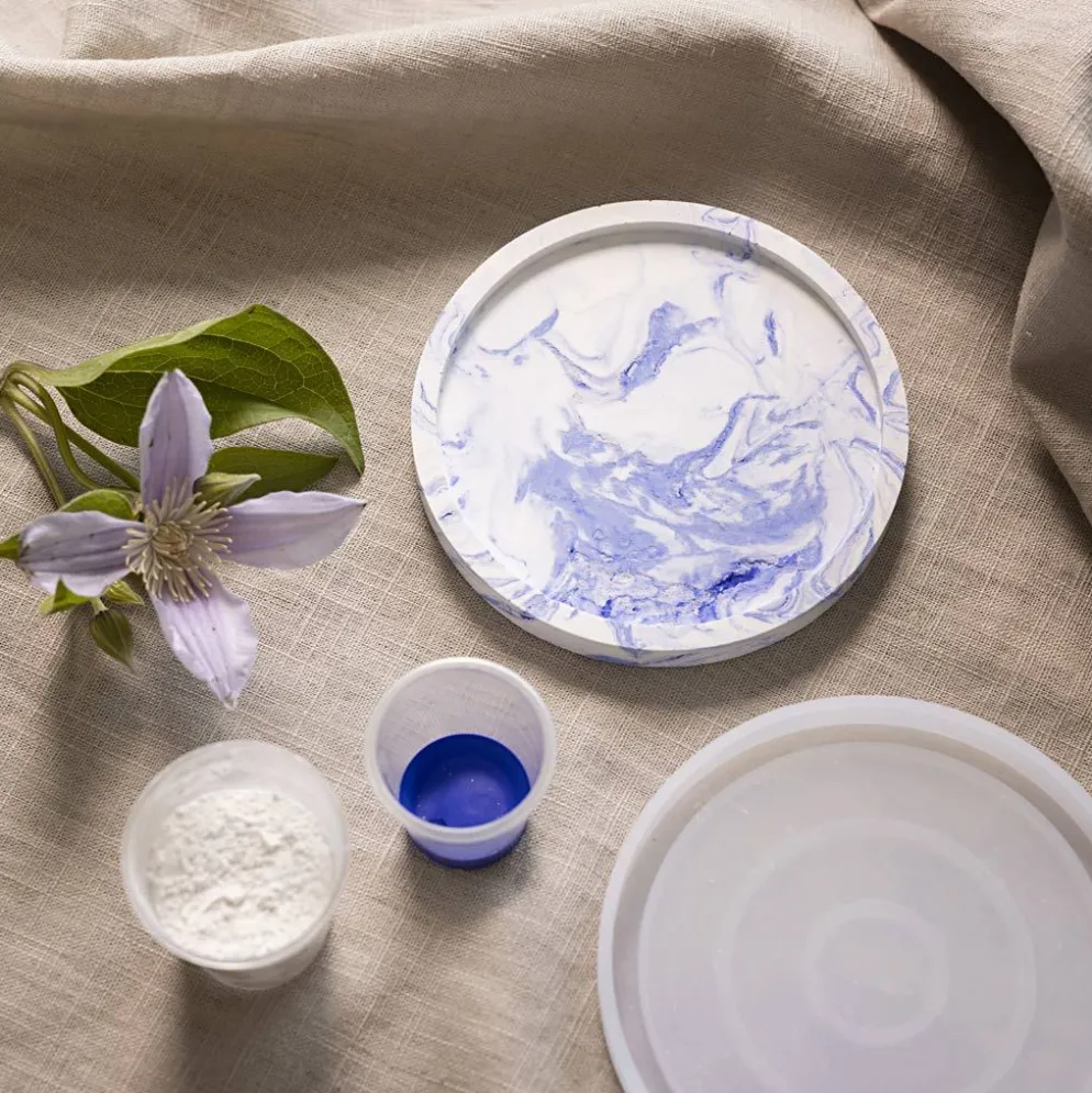 DIY Kit Resingjutning, Rund bricka med marmorering, blå, vit, 1 förp.