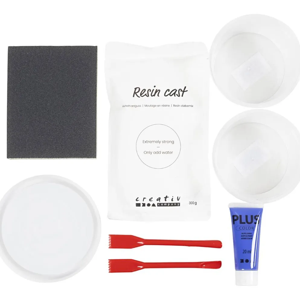 DIY Kit Resingjutning, Rund bricka med marmorering, blå, vit, 1 förp.