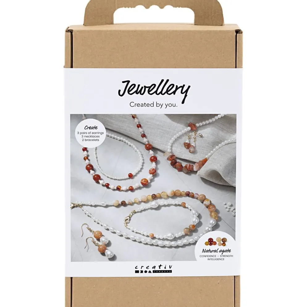 DIY Kit Smycken, beige, bränd orange, vit, pärlemor, 1 förp.