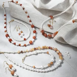 DIY Kit Smycken, beige, bränd orange, vit, pärlemor, 1 förp.